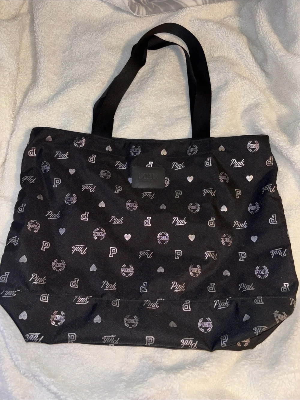 PINK Victoria's Secret Black Tote with Pink & Silver Logo Accents